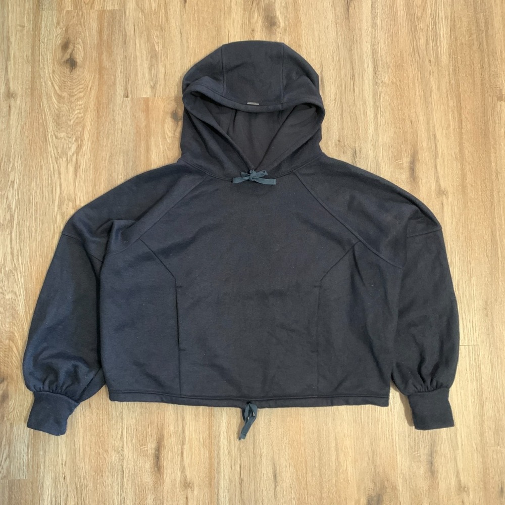 PrAna wool blend boxy pullover hoodie sweatshirt in navy - size medium womens